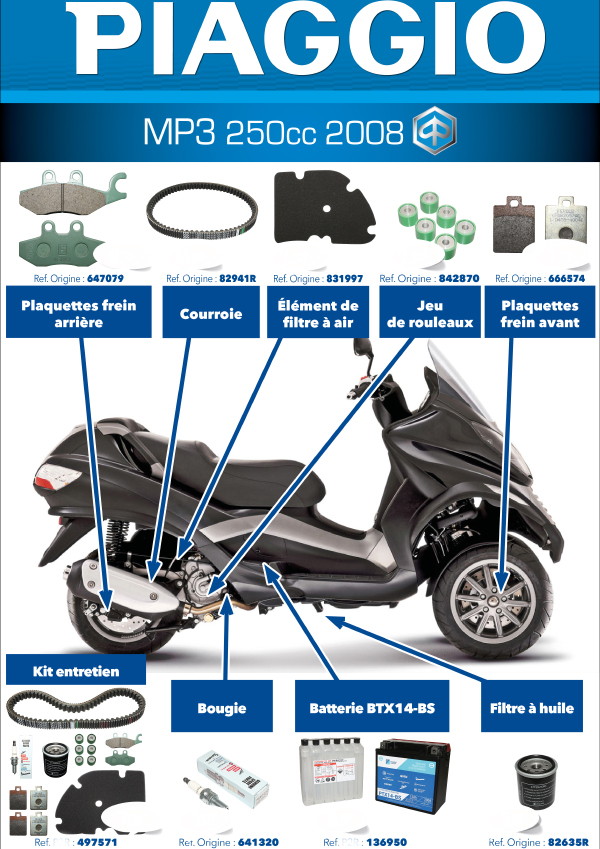 250 Mp3 [2006 2008] PIAGGIO SET ENTRETIEN PIAGGIO MP3
